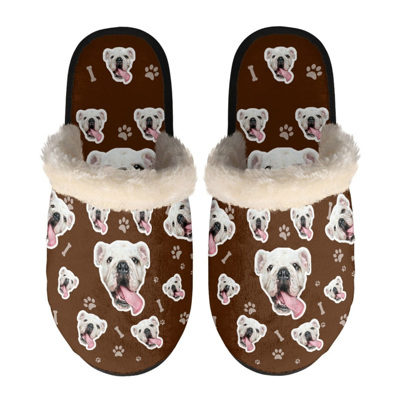 FacePajamas Slippers-2ML-ZD Brown / XS Custom Dog Face Multicolor Fuzzy Slippers for Women and Men Personalized Photo Non-Slip Slippers Indoor Warm House Shoes