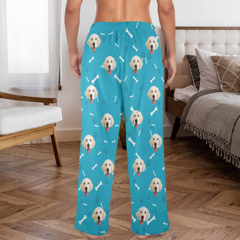 FacePajamas Pajama Shirt&Pants-Fleece Coral Fleece Pajama Trousers-Custom Face Dog Bone Paw Print Warm and Comfortable Sleepwear Long Pajama Pants For Men Women