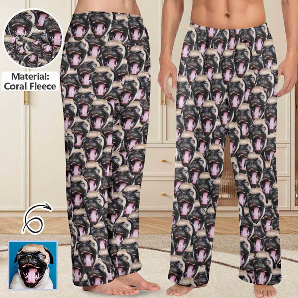 FacePajamas Pajama Shirt&Pants-Fleece Coral Fleece Pajama Trousers-Custom Face Pet Dog Seamless Warm and Comfortable Sleepwear Long Pajama Pants For Men Women