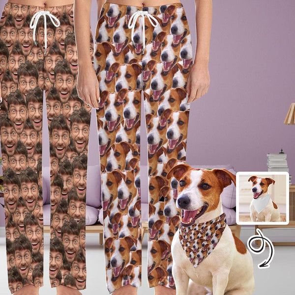 FacePajamas Pajama Pants& Bandana-2ML-SDS Custom Face Seamless Pajama Pants and Pet Dog Bandana