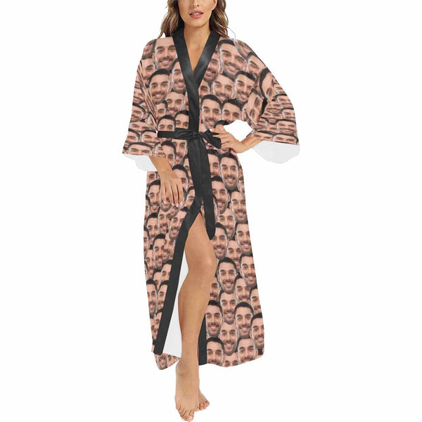 FacePajamas Pajama Robe Custom Face Seamless Women's Long Pajamas Personalized Photo Long Pajamas Kimono Robe