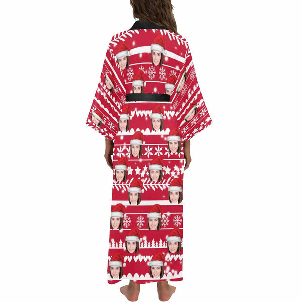 FacePajamas Pajama Robe Custom Face Women's Long Pajamas Red Personalized Photo Long Pajamas Kimono Robe for Christmas