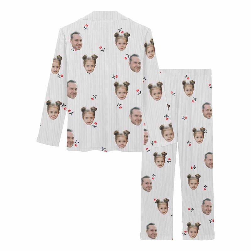 FacePajamas Custom Multi Faces Women's Long Sleeve  Pajmama Set Personalized Gift For Mother's Day