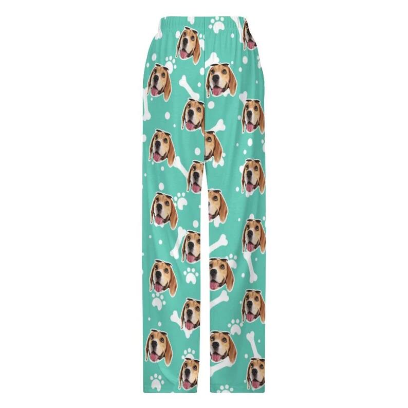 FacePajamas Pajama Pants& Bandana-2ML-SDS For Adult-Pajama Pants / Light Green / S Custom Dog Face Dog Bone Pajama Pants and Pet Dog Bandana