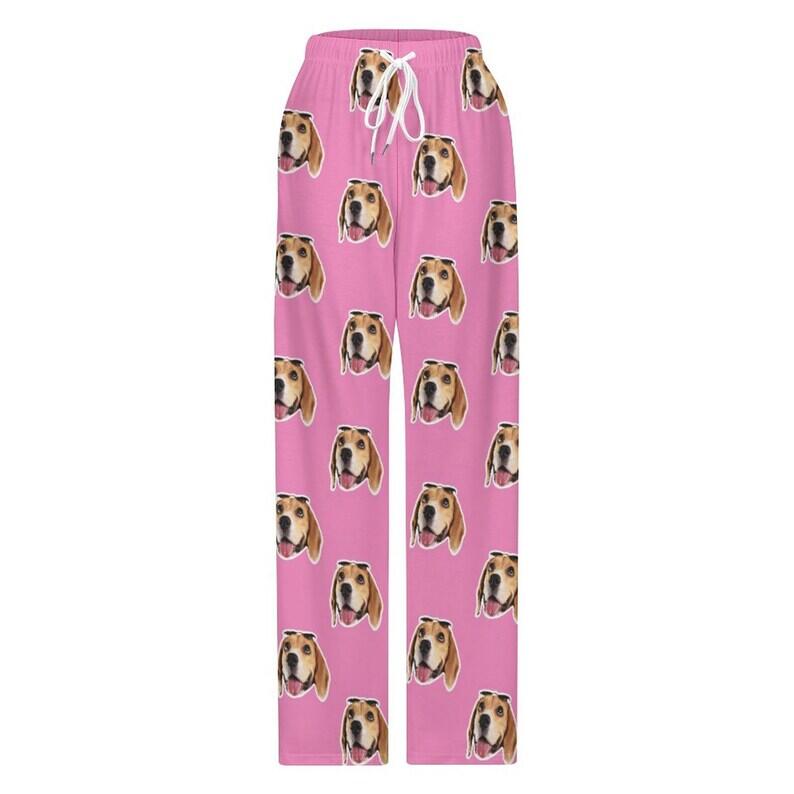 FacePajamas Pajama Pants& Bandana-2ML-SDS For Adult-Pajama Pants / Pink / S Custom Cat Dog Face Solid Color Pajama Pants and Pet Dog Bandana