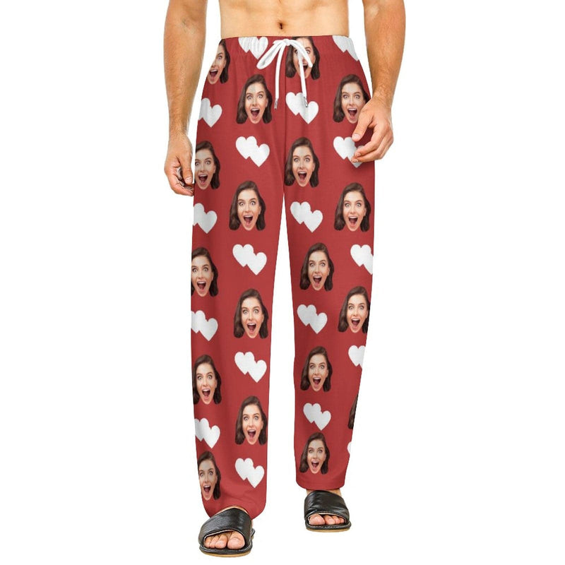 FacePajamas Pajama Pants& Bandana-2ML-SDS For Adult-Pajama Pants / Red Heart / S Custom Cat Dog Face Solid Color Pajama Pants and Pet Dog Bandana