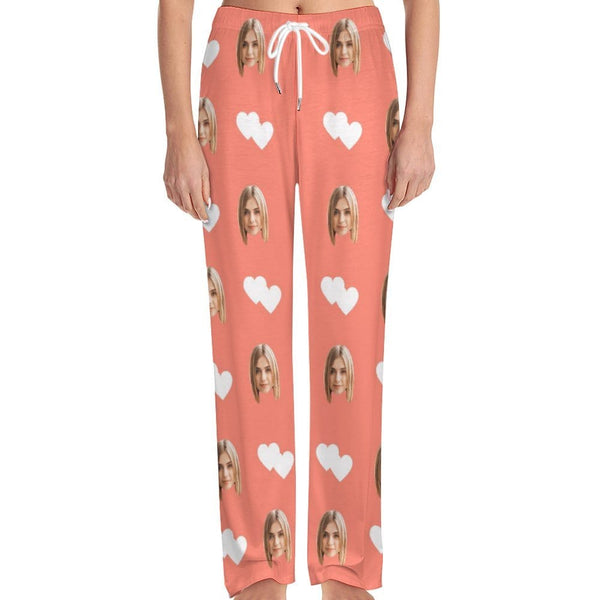 FacePajamas Pajama Pants& Bandana-2ML-SDS For Adult-Pajama Pants / S Custom Face White Heart Pink Background Pajama Pants and Pet Dog Bandana