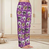 FacePajamas Pajama Shirt&Pants-Fleece For Women / Purple / XS Coral Fleece Pajama Trousers-Custom Pet Face Bone Foot Print Warm and Comfortable Sleepwear Long Pajama Pants For Men Women