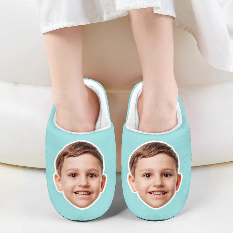 FacePajamas Slippers-2ML-ZD Kid / Green / XS Custom Big Face Multicolor Cotton Slippers for Adult&Kids Personalized Non-Slip Slippers Warm House Shoes