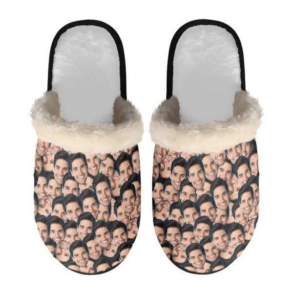 FacePajamas Slippers-2ML-ZD Seamless Face / XS Custom Seamless Face Fuzzy Slippers for Women and Men Personalized Photo Non-Slip Slippers Indoor Warm House Shoes