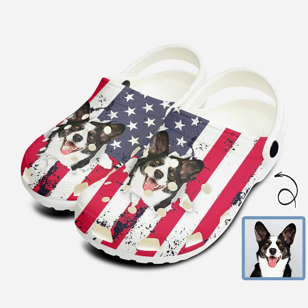 FacePajamas Hole Shoes-2ML-ZD Style 2 / Men: US3.5 Custom Face American Flag Hole Shoes Personalized Photo Clog Shoes Unisex Adult Funny Slippers (DHL is not supported)