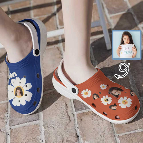 FacePajamas Hole Shoes-2ML-ZD US11 Custom Face Big Sun Flower Kid's Hole Shoes Personalized Photo Clog Shoes Child Funny Slippers