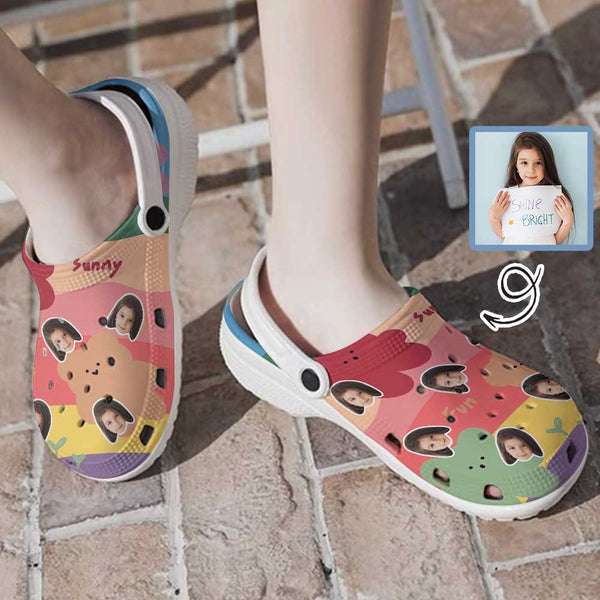 FacePajamas Hole Shoes-2ML-ZD US11 Custom Face Cute Bear Colorful Kid's Hole Shoes Personalized Photo Clog Shoes Child Funny Slippers
