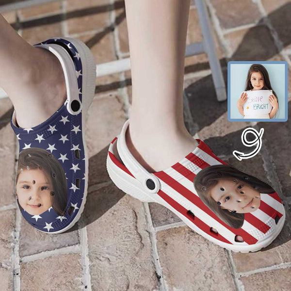 FacePajamas Hole Shoes-2ML-ZD US11 Custom Face USA Flag Kid's Hole Shoes Personalized Photo Clog Shoes Child Funny Slippers