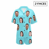 FacePajamas Pajama 2 Faces / Sky blue / S [Up To 4 Faces] Custom Face Pajama Set Solid Color Loungewear Personalized Photo Sleepwear Women's V-Neck Short Pajama Set