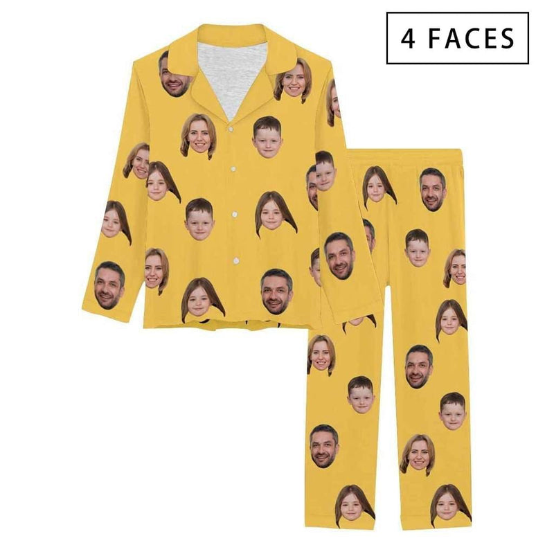 FacePajamas Pajama 4 Faces / Yellow / XS [Up To 4 Faces] Persoanlized Sleepwear Custom Photo Funny Pajamas With Faces On Them Women's Long Pajama Set