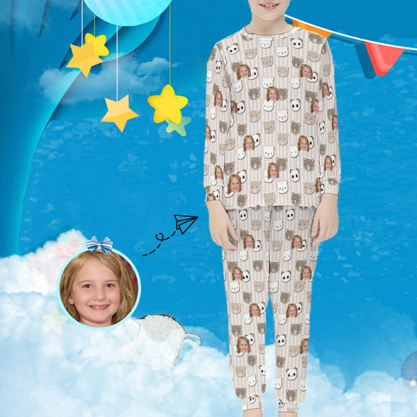 FacePajamas Pajama 6-7Y(XS) Custom Face Little Bear Sleepwear Personalized Kids Long Sleeve Pajamas Set