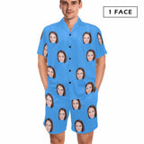 FacePajamas Pajama Blue / 1 Face / S Custom Lover Face Pajamas for Him Summer Loungewear Personalized Men's V-Neck Short Sleeve Pajama Set