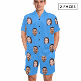FacePajamas Pajama Blue / 2 Faces / S Custom Lover Face Pajamas for Him Summer Loungewear Personalized Men's V-Neck Short Sleeve Pajama Set