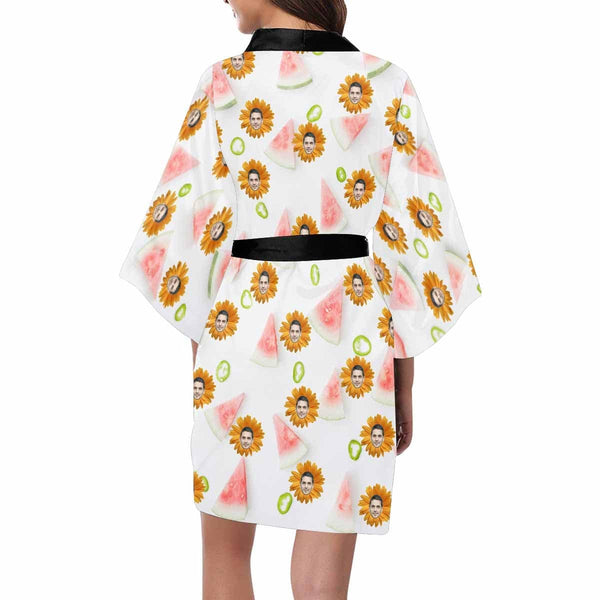 FacePajamas Pajama Custom Boyfriend Face Daisy Women's Summer Short Nightwear Personalized Photo Pajamas Kimono Robe