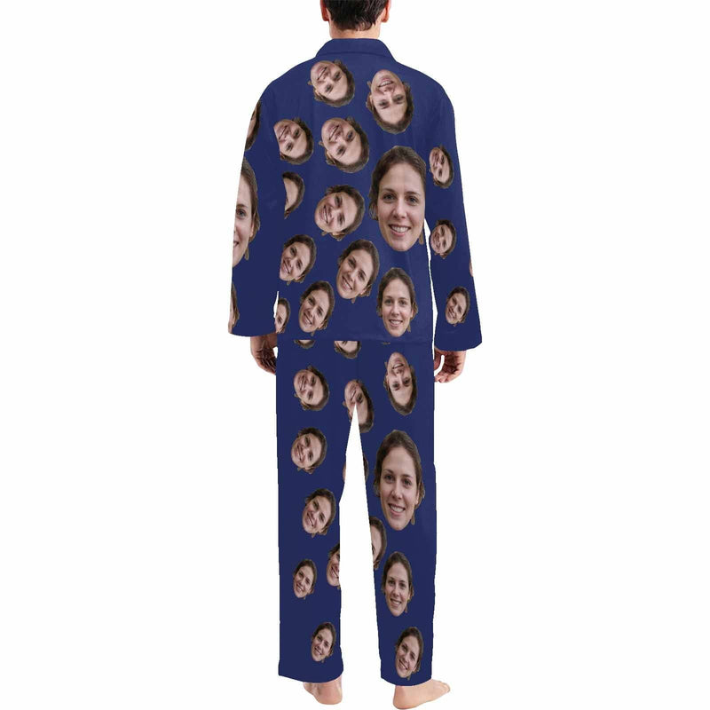 FacePajamas Pajama Custom Face Black & Blue & Red Persoanlized Sleepwear Men's Long Pajama Set