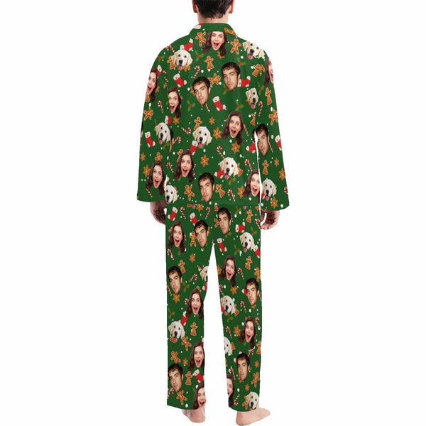 FacePajamas Custom Face Christmas Gifts Biscuits and Socks Persoanlized Sleepwear Men's Long Sleeves Pajama Set