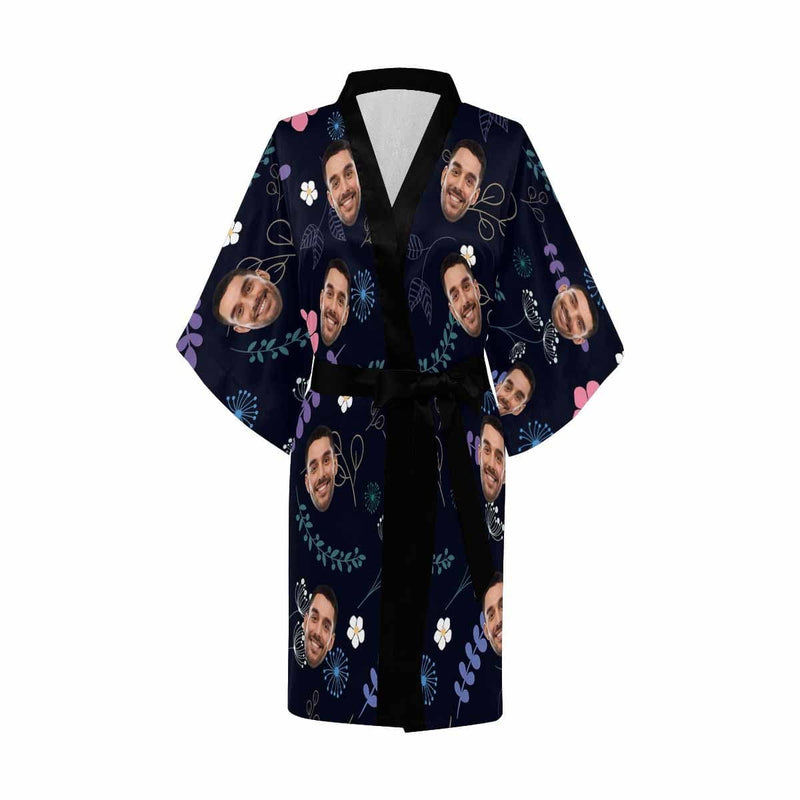FacePajamas Pajama Custom Husband Face Leaf Women's Short Sleepwear Funny Personalized Photo Pajamas Kimono Robe