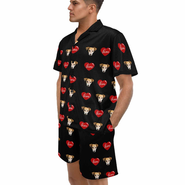 FacePajamas Custom Men's Short V-Neck Pajama Set Personalized Red Love Valentine's Day Sleepwear with My Special Sweetheart