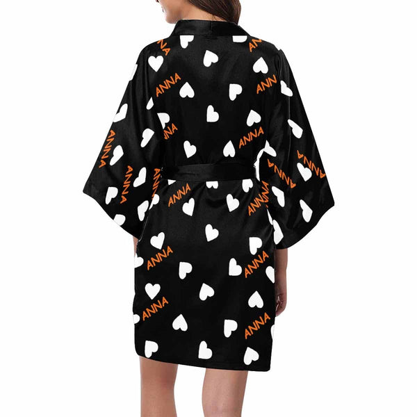 FacePajamas Pajama Custom Name Heart Black Women's Summer Short Pajamas Personalized Pajamas Kimono Robe