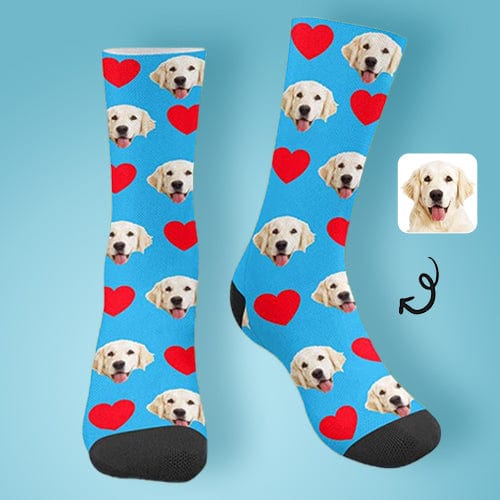 FacePajamas Sublimated Crew Socks Custom Pet Socks Funny Printed Heart Dog Sublimated Crew Socks Personalized Photo Unisex Gift for Men Women