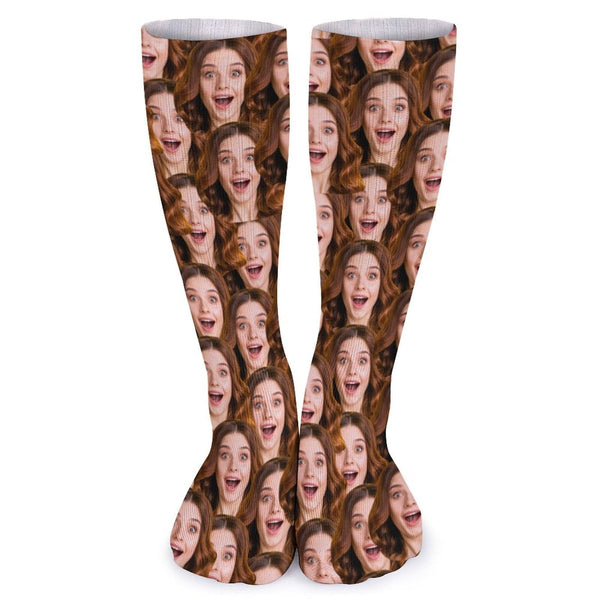 FacePajamas Sublimated Crew Socks-2WH-SDS Custom Seamless Funny Face Sublimated Crew Socks Personalized Pohto Face on Socks All Over Print Gift Unisex