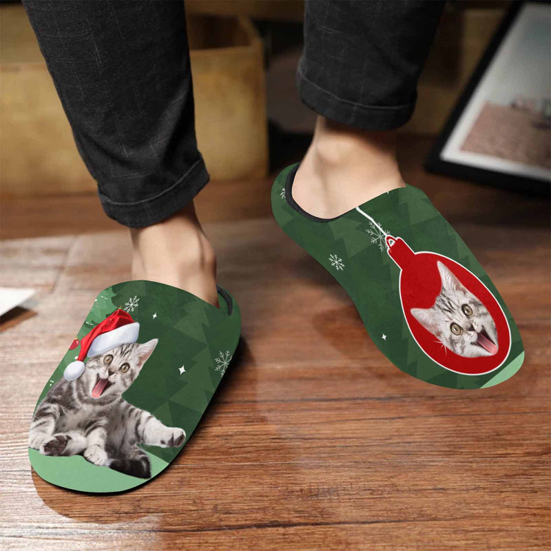 FacePajamas Slippers For Men / S Couple Gift Custom Pet Cat Face Christmas Bomb All Over Print Personalized Non-Slip Cotton Slippers For Girlfriend Boyfriend