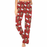FacePajamas Pajama Shirt&Pants For Women / XS Custom Couple Face White Hearts Red Background Sleepwear Personalized Women's&Men's Slumber Party Long Pajama Pants