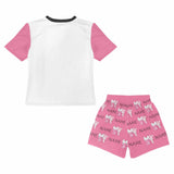 FacePajamas Pajama Little Kids Pajamas Custom Name Rabbit Pink Personalized Short Sleeve Pajama Set For Girls 2-7Y