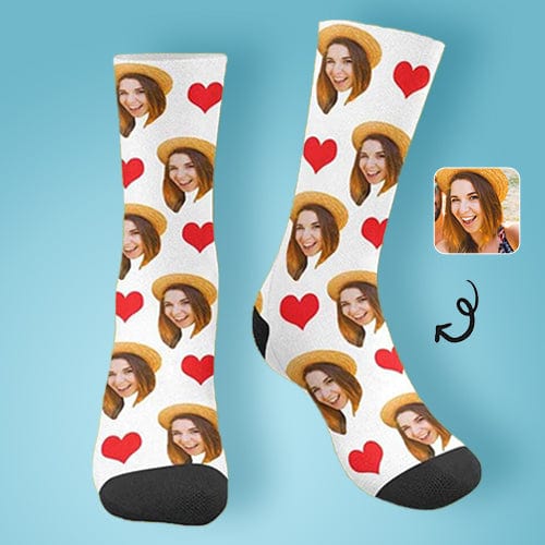 FacePajamas Sublimated Crew Socks One Size Custom Socks with Faces Love Heart Sublimated Crew Socks Personalized Picture Socks Unisex Gift for Men Women