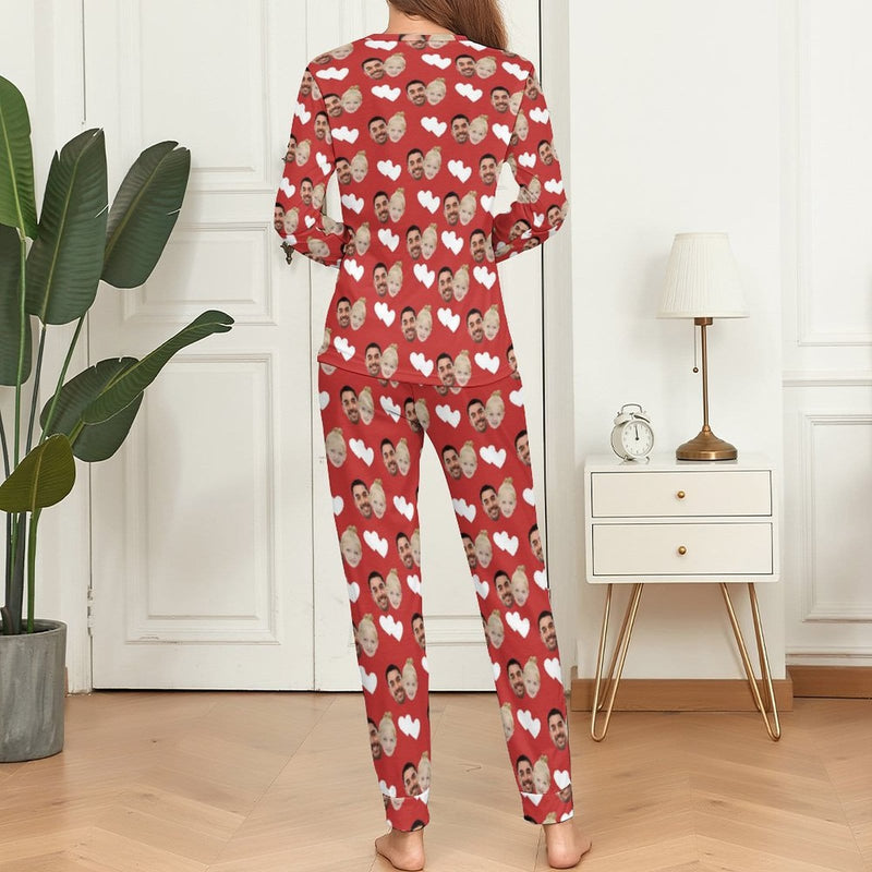 FacePajamas Pajama Personalized Love Heart Pajamas Loungewear Custom Face Family Matching Long Sleeve Pajama Set
