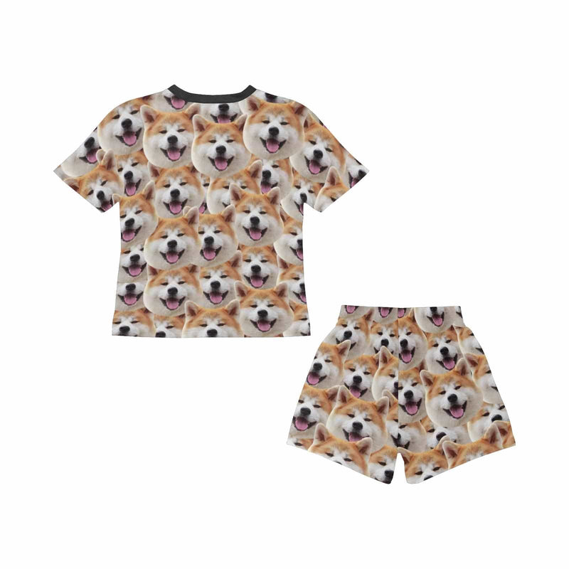 FacePajamas Pajamas [Special Sale] Big Kids Pajamas Custom Pet Photo Sleepwear Cute Dog Short Sleeve Pajama Set For Girls 8-15Y
