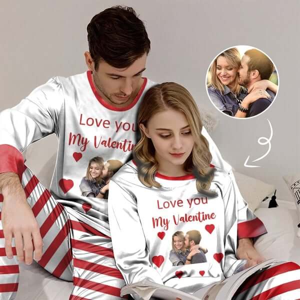 FacePajamas Pajama [TikTok Hot Selling]Custom Photo Valentine's Day Couple Matching Pajamas Personalized Photo Long Sleeve Pajamas Set