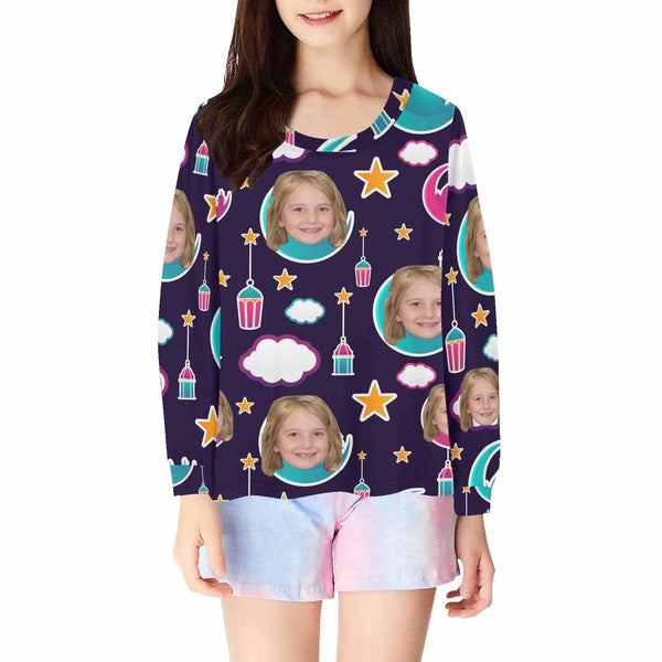 FacePajamas Pajama Shirt&Pants Tops / XS Custom Face Kids' All Over Print Pajama Top & Trousers Astronaut Design Personalized Long Pajama Sets