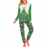 FacePajamas Pajama Women/XS Custom Face Green Christmas Tree Sleepwear Personalized Family Matching Long Sleeve Pajamas Set