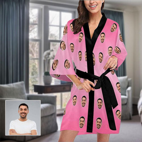 FacePajamas Pajama XS Custom Boyfriend Face Pink Women's Summer Short Pajamas Funny Personalized Photo Pajamas Kimono Robe