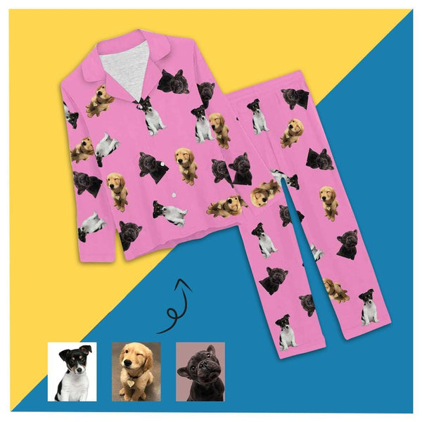 FacePajamas Pajama XS / Pink Custom Pet Dog Photos Solid Color Sleepwear Personalized Women's Slumber Party Long Pajama Set
