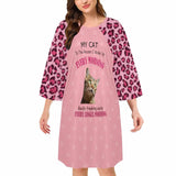DogPicGift Pajama Cat / S Custom Pet Face Pink Leopard Print Pajamas for Women's Oversized Sleep Tee Personalized Women's Loose Nightshirt Sleepwear