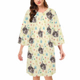 DogPicGift Pajama Custom Pet Face Bone Paw Heart Pajamas for Women's Oversized Sleep Tee Personalized Women's Loose Nightshirt Sleepwear