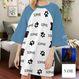DogPicGift Pajama Custom Pet Face&Name Paw Bone Pajamas for Women's Oversized Sleep Tee Personalized Women's Loose Nightshirt Sleepwear