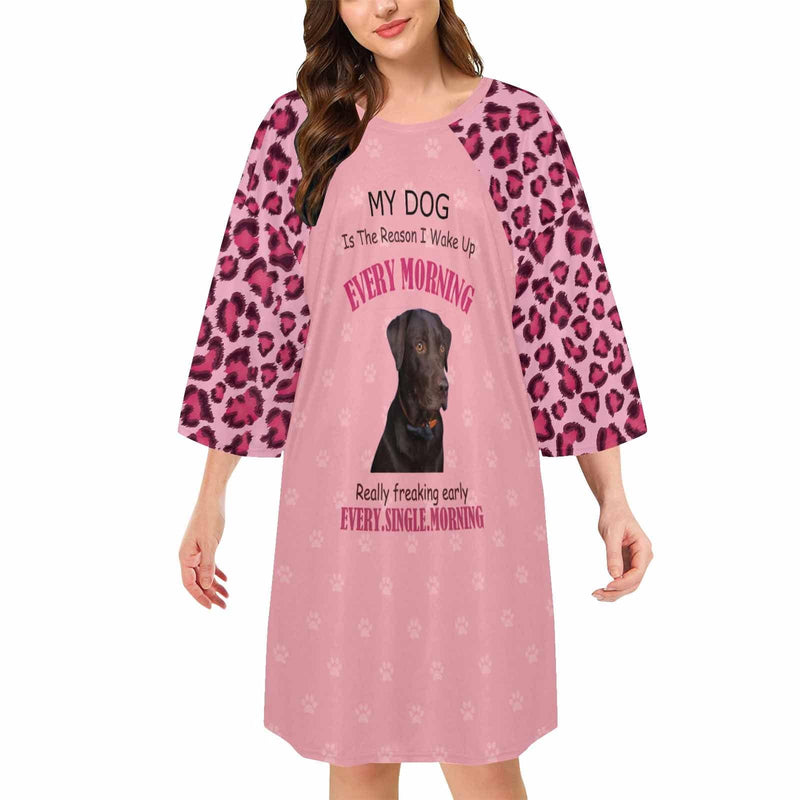 DogPicGift Pajama Dog / S Custom Pet Face Pink Leopard Print Pajamas for Women's Oversized Sleep Tee Personalized Women's Loose Nightshirt Sleepwear