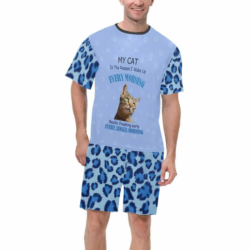 DogPicGift Pajama Men/Cat / S Custom Dog Cat Crew Neck Couple Matching Short Pajama Set Personalized Pet Face Leopard Print Men Sleepwear&Women's Oversized Sleep Tee