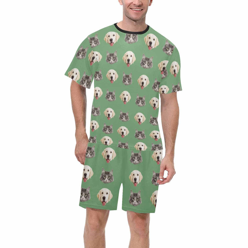 DogPicGift Pajama Men / Green / S Personalized Pet Faces Multicolor Men Sleepwear&Women's Oversized Sleep Tee Custom Dog Cat Crew Neck Couple Matching Short Pajama Set