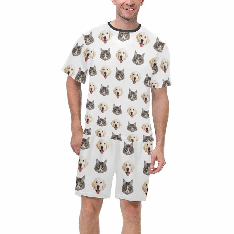 DogPicGift Pajama Men / White / S Personalized Pet Faces Multicolor Men Sleepwear&Women's Oversized Sleep Tee Custom Dog Cat Crew Neck Couple Matching Short Pajama Set