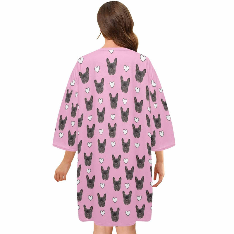 DogPicGift Pajama Personalized Pet Face Heart Men Sleepwear&Women's Oversized Sleep Tee Custom Dog Crew Neck Couple Matching Short Pajama Set